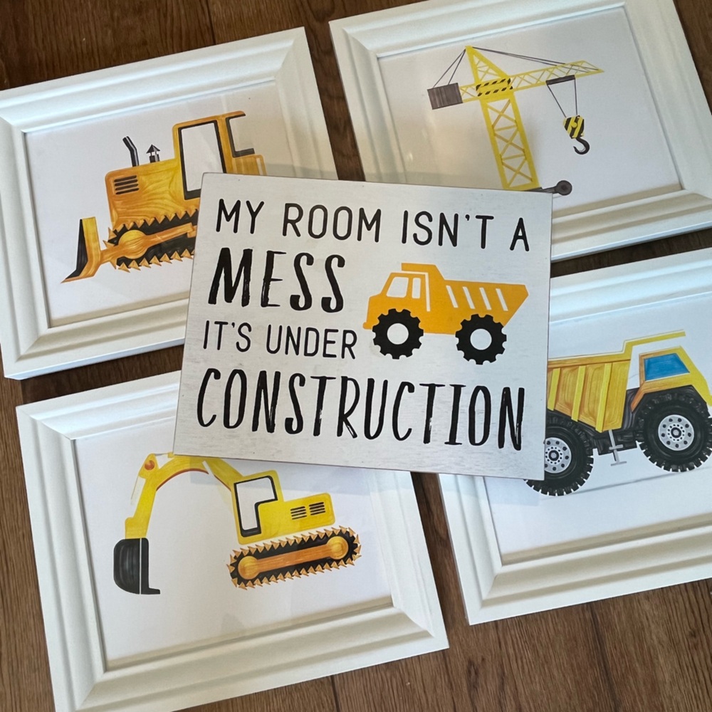 Water Color Construction Themed Wall Art Set